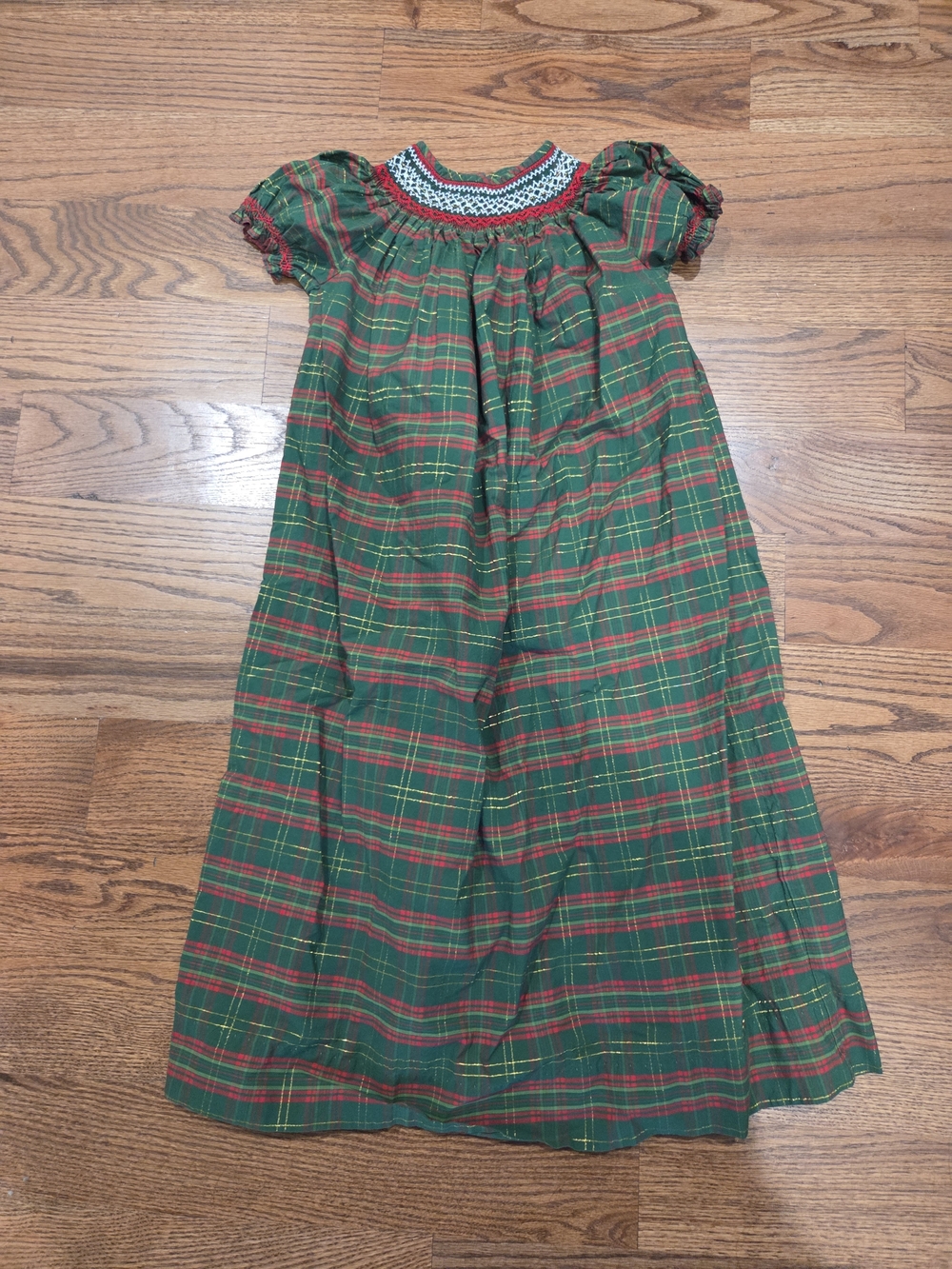 Green Plaid Smocked Kids Dress